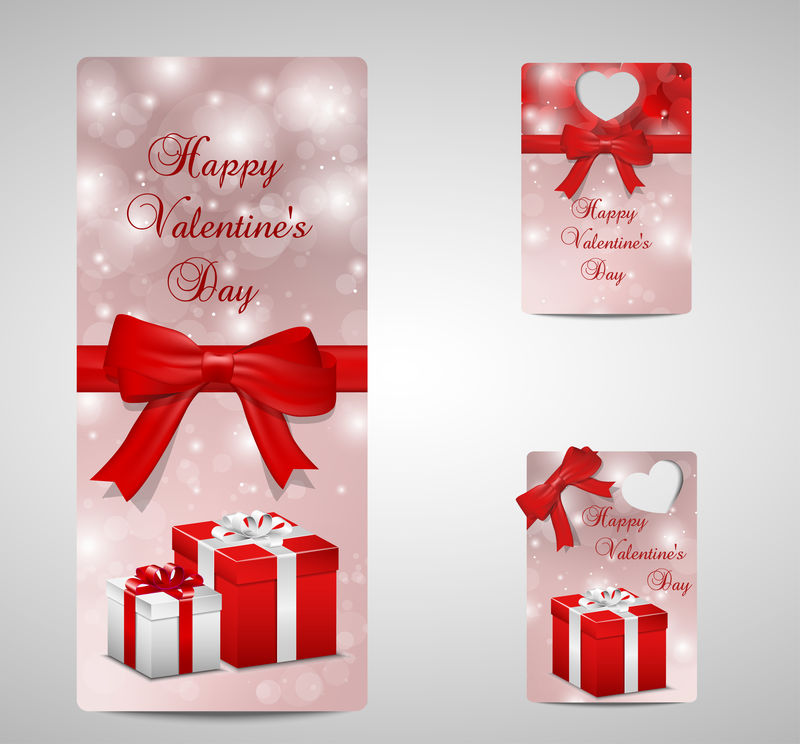 情人节卡片上有情人节标签-上面有礼物和心形图案