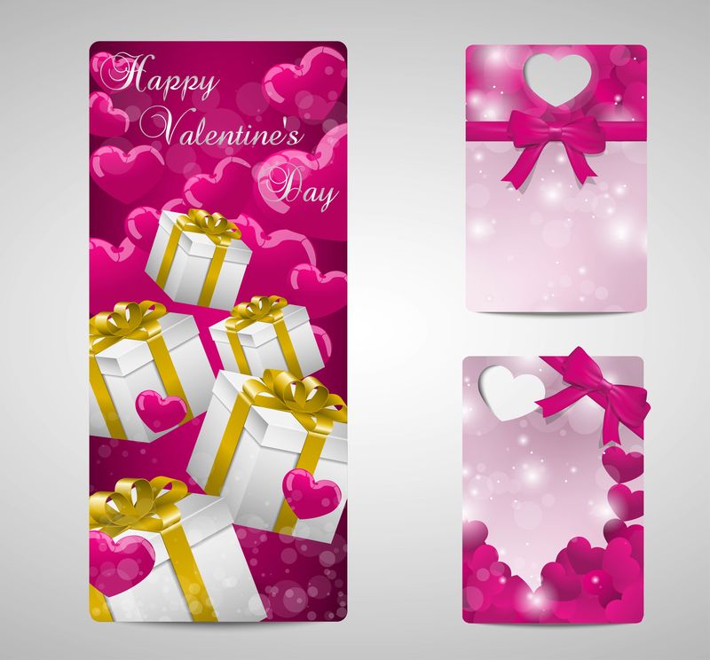 情人节的一套标签和一张卡片-上面有礼物和心形图案
