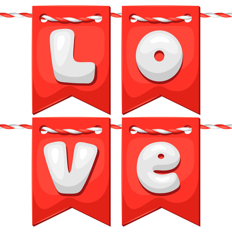 带旗帜的贺卡。概念可用于情人节、婚礼或爱情告解信息。