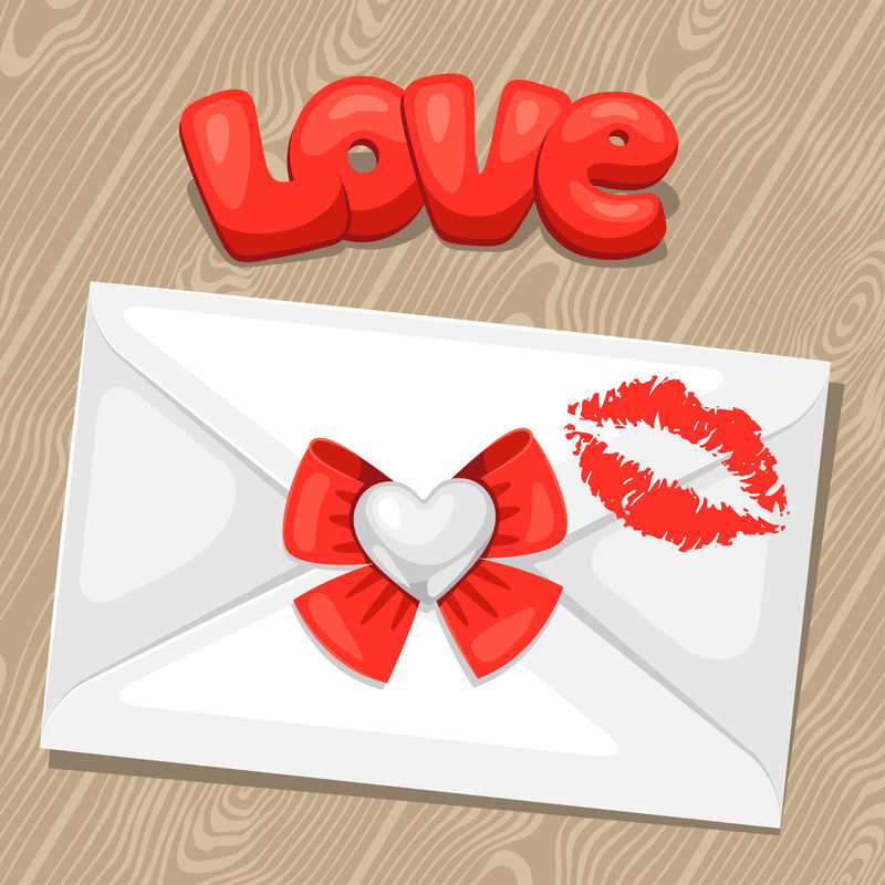 带信封的贺卡。概念可用于情人节、婚礼或爱情告解信息。