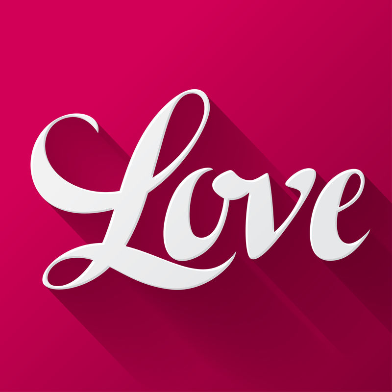 情人节背景，粉色背景上有“爱”一词。设计贺卡和横幅。婚礼邀请函的概念