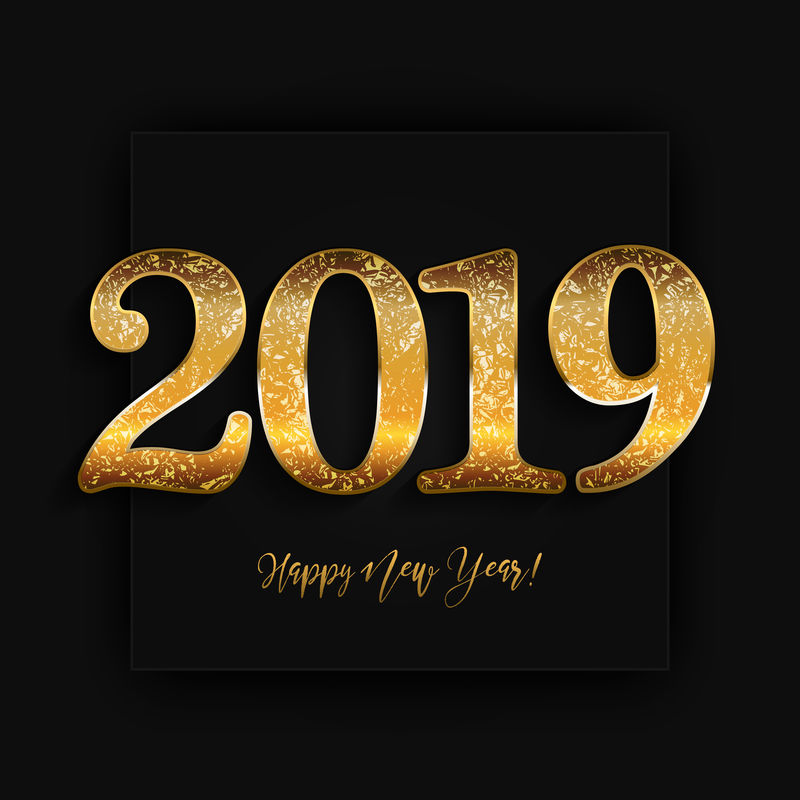 2019年黑色背景的新年快乐设计布局。维特