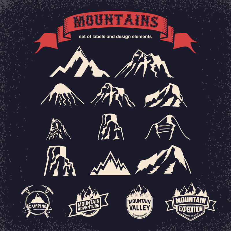 山地标签和设计元素集