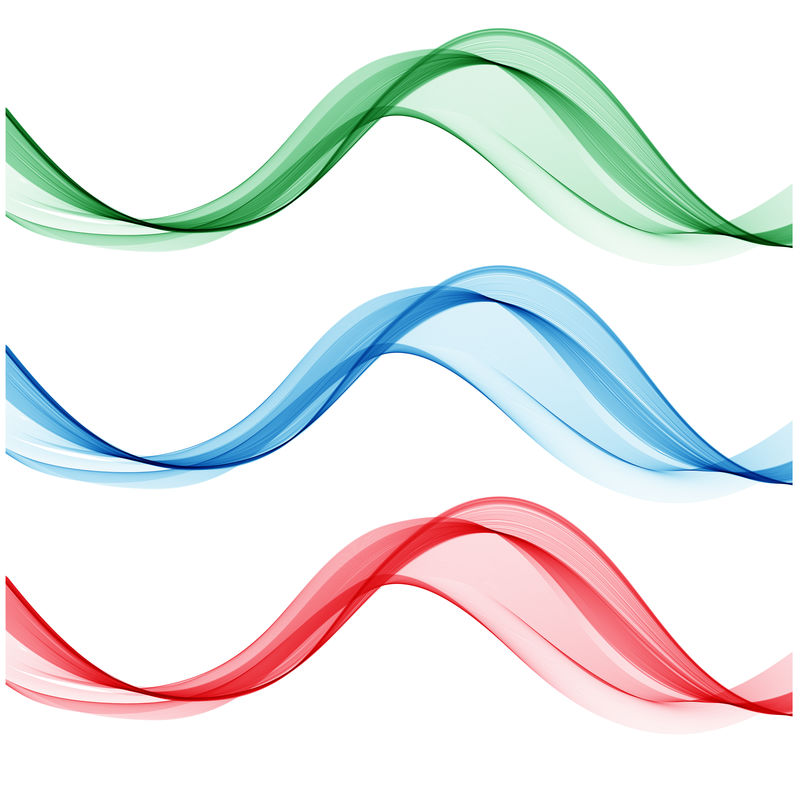 一组抽象波。蓝色、绿色、橙色和红色矢量图EPS 10