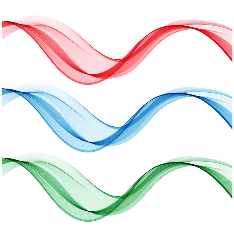 一组抽象波。蓝色、绿色、橙色和红色矢量图EPS 10