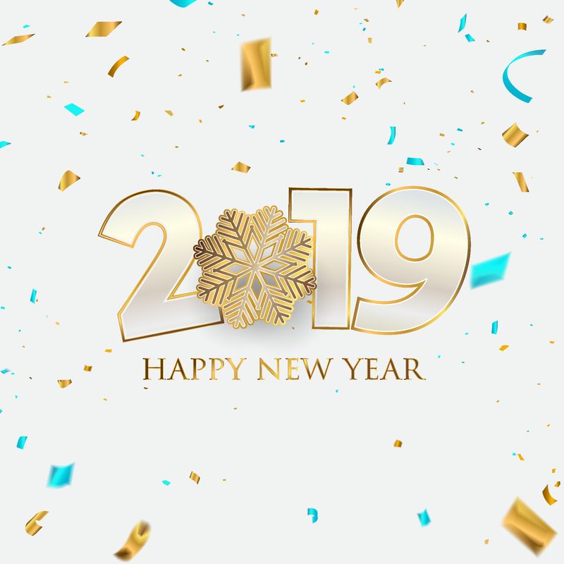2019年新年快乐-贺卡设计模板金蓝色彩纸-庆祝小册子或传单