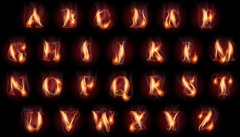 燃烧火焰的拉丁字母集