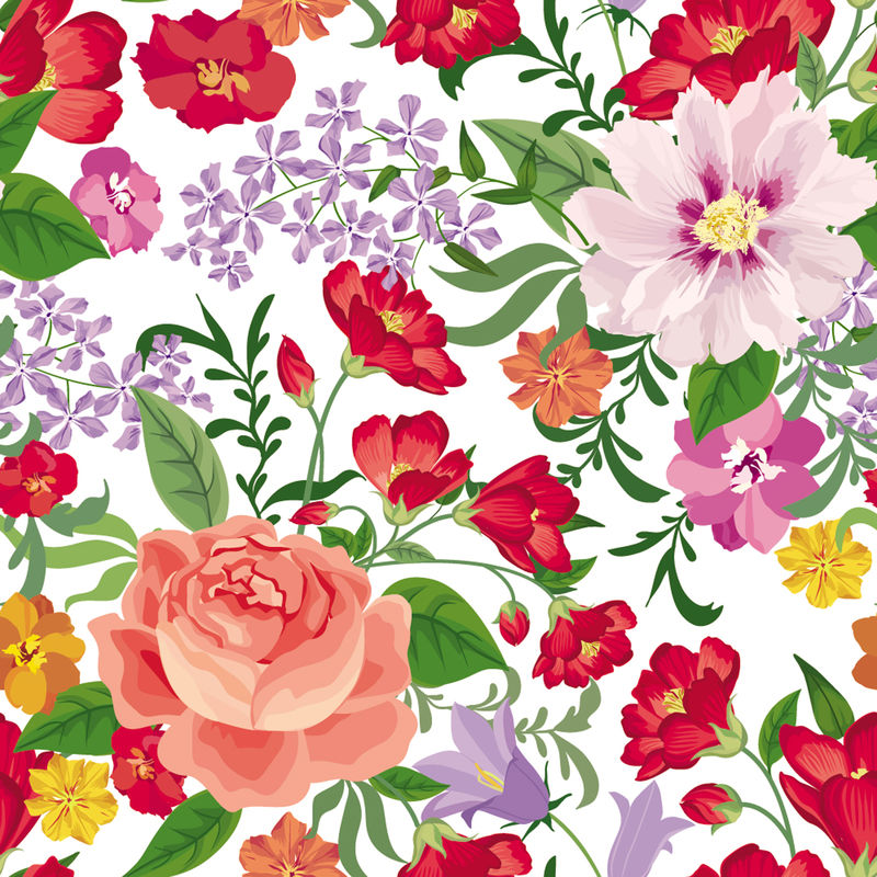 花卉无缝图案-花卉背景-花的无缝纹理与花-华丽瓷砖壁纸