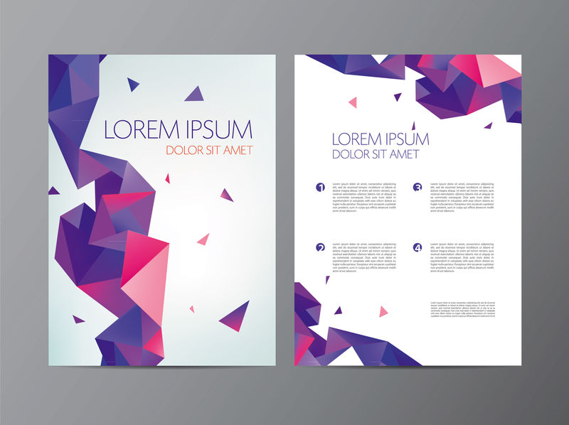 矢量传单-紫面小册子抽象设计2面-背景-封面-现代水晶-几何