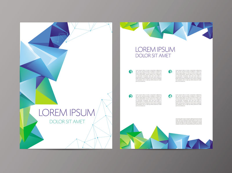 矢量传单-绿色和蓝色小册子抽象设计2面-背景-封面-现代水晶-几何