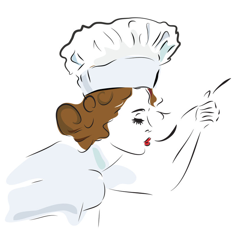 厨师-炊具品尝她的汤