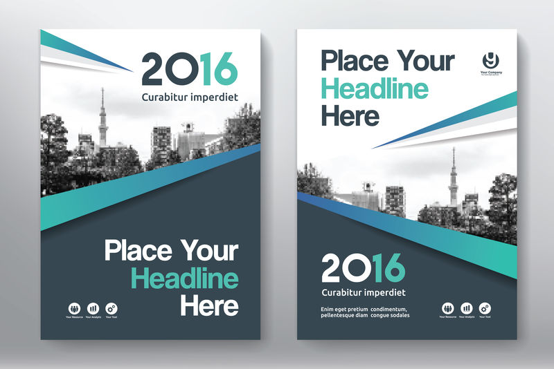 城市背景下的绿色方案商务书籍封面设计模板A4-能适应宣传册-年报-杂志-海报-公司介绍-档案袋-传单-横幅-网站