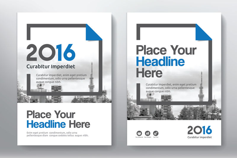 蓝色背景与城市背景商务书籍封面设计模板A4-易于适应小册子-年报-杂志-海报-公司介绍-档案袋-传单-横幅-网站