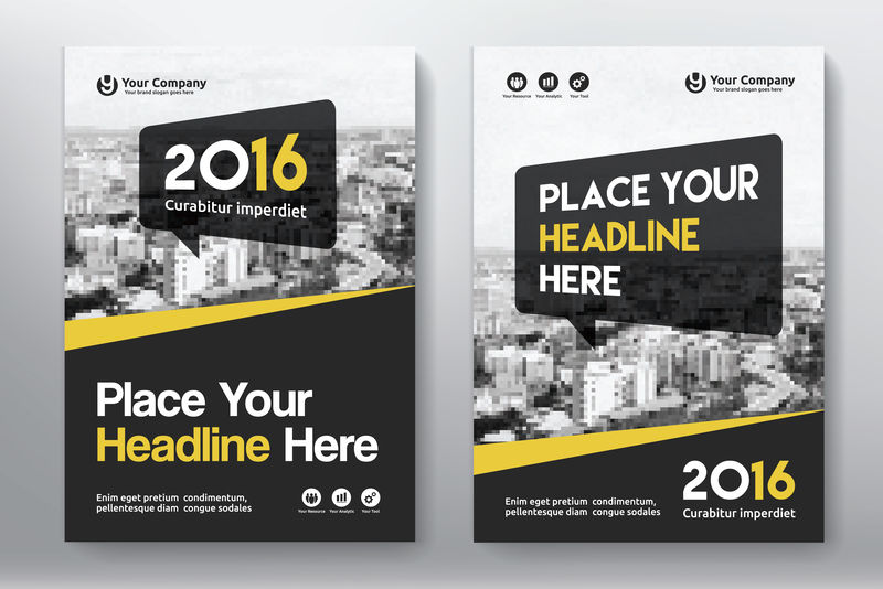 黄色方案-城市背景-商务书封面设计模板为A4-可适应小册子、年报、杂志、海报、企业介绍、投资组合、传单、横幅、网站等
