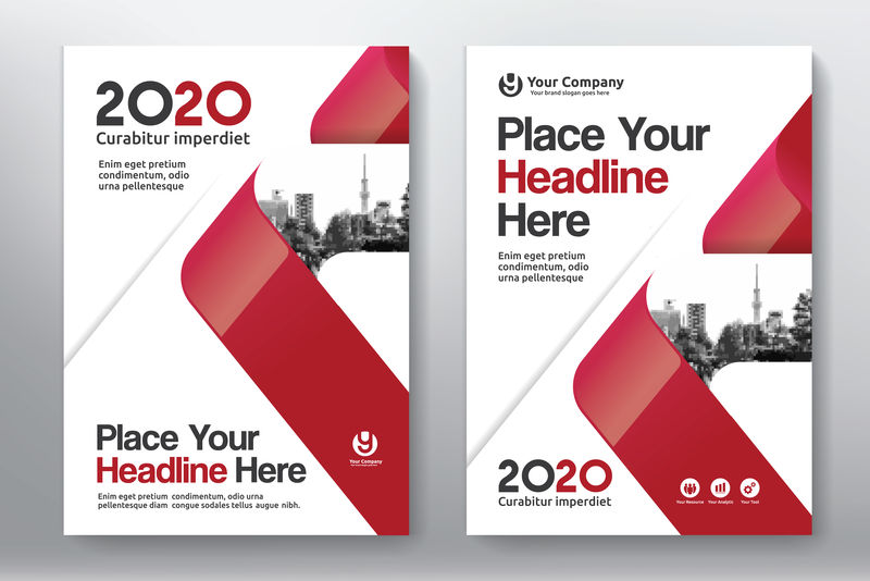 红色背景与城市背景商务书籍封面设计模板A4-易于适应小册子-年报-杂志-海报-公司介绍-档案袋-传单-横幅-网站