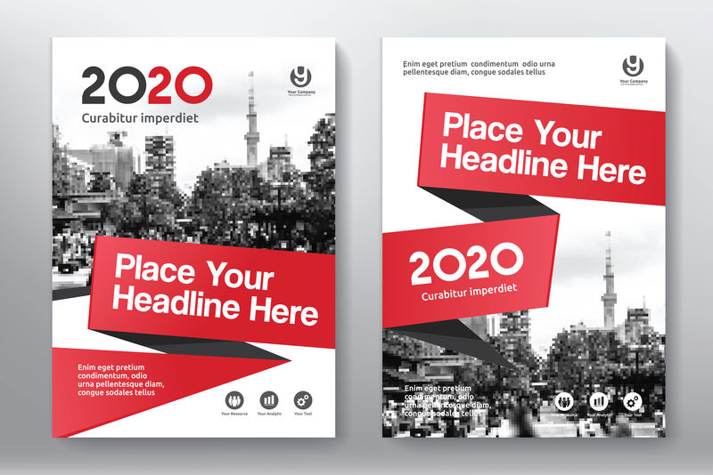 红色背景与城市背景商务书籍封面设计模板A4-易于适应小册子-年报-杂志-海报-公司介绍-文件夹-传单-横幅-网站