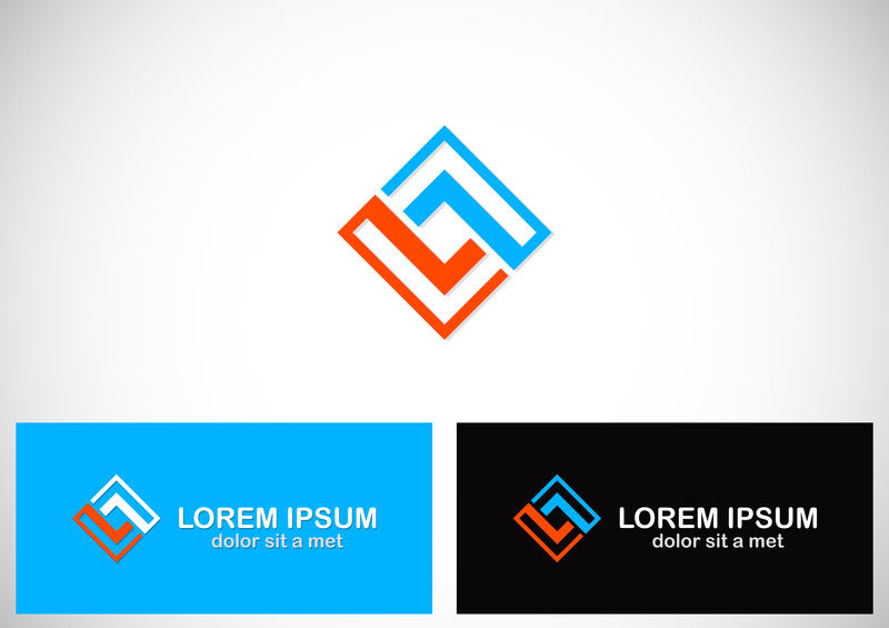 抽象六边形矢量标志-现代科技房地产行业标志-蓝色和橙色