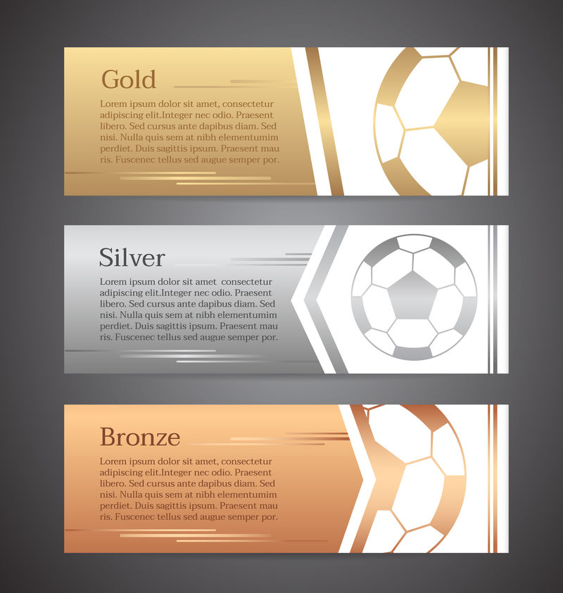 横幅-金色-银色-青铜足球-矢量图