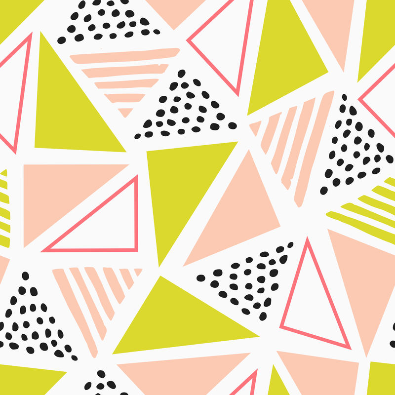 抽象的无缝图案-几何图形为粉色、绿色和黑色