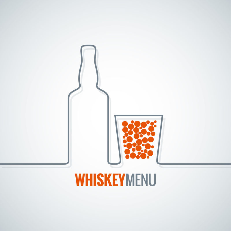 威士忌玻璃瓶线设计矢量背景