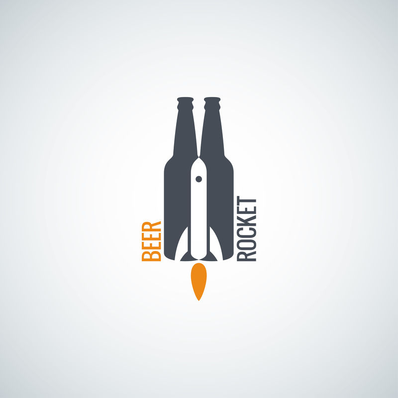 啤酒瓶标志火箭概念背景
