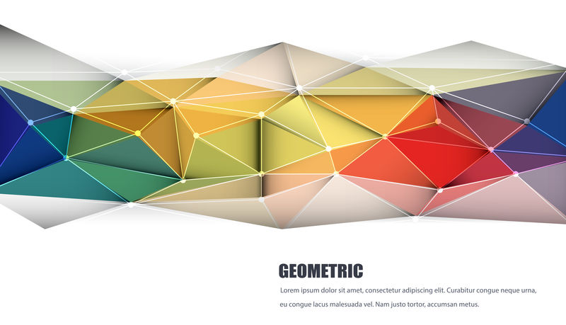 矢量插图抽象三维几何-多边形-三角形图案形状和多色-蓝色-紫色-黄色和绿色背景