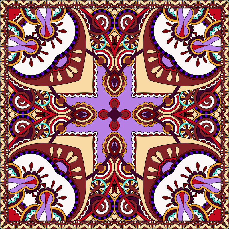 传统装饰花佩斯利紫罗兰色大手帕