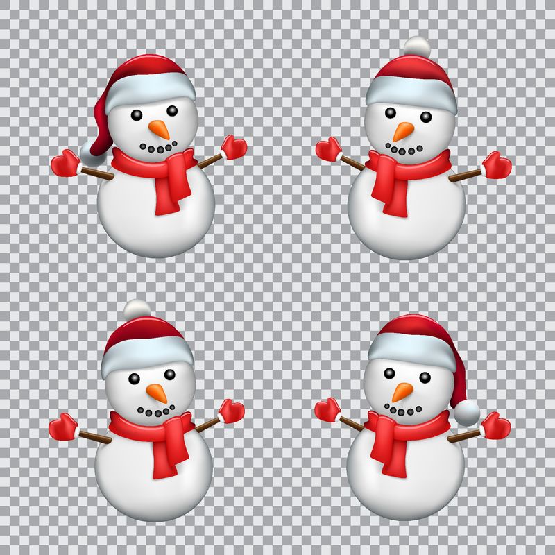 雪人穿着透明背景的圣诞红帽子和围巾-圣诞节系列