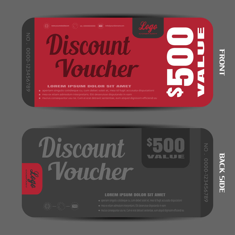 时尚折扣券矢量插图，增加了深红色和灰色背景的销售额。