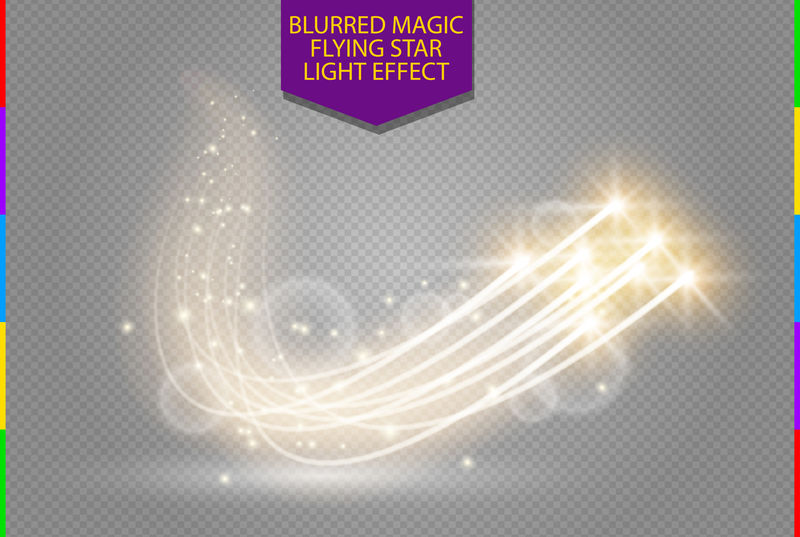抽象矢量魔术辉光星光效果与霓虹模糊曲线-波基星光闪闪-透明背景上的特殊白色和金色圣诞效果