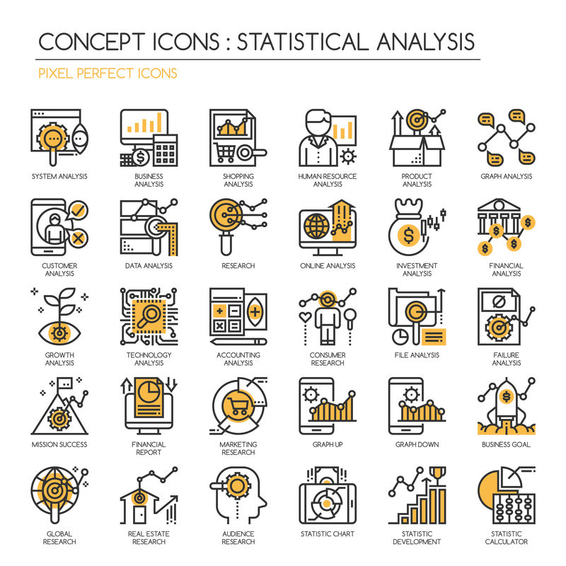 统计和分析图标、细线和像素完美图标