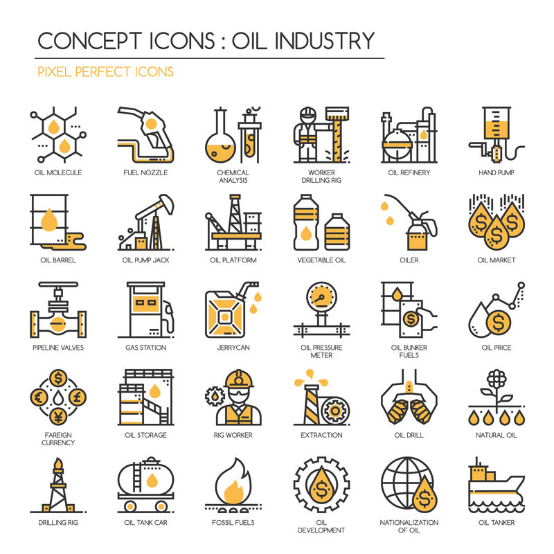 石油工业，细线图标集，像素完美图标