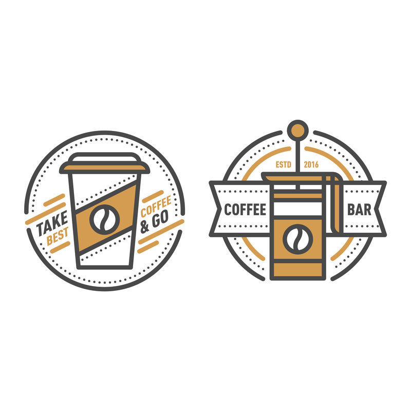 咖啡花押字矢量标志徽章