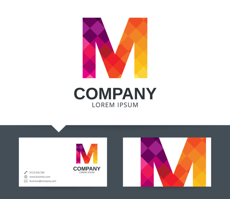 字母M标志设计-名片-向量模板