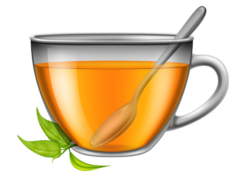 一杯有茶叶和勺子的茶-矢量图