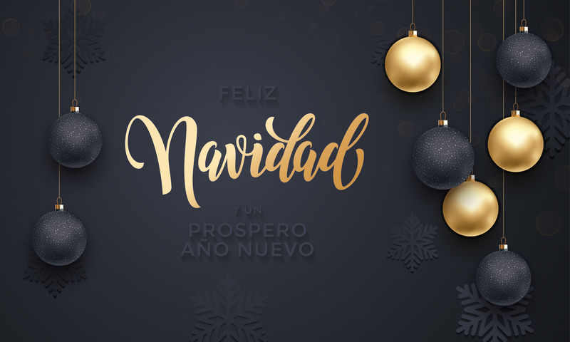 西班牙圣诞快乐菲利兹纳维达金色装饰书法字体
