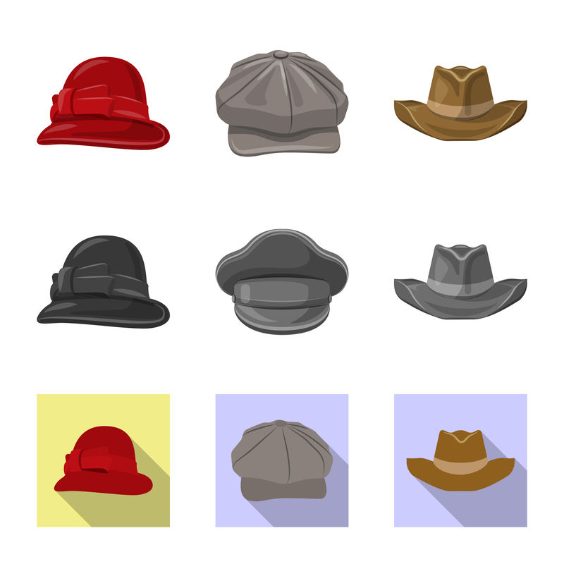 头盔和帽子图标的矢量设计-一套头盔和附件库存矢量图