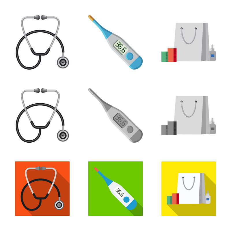 药房和医院标识的独立对象-用于库存的药房和业务矢量图标集