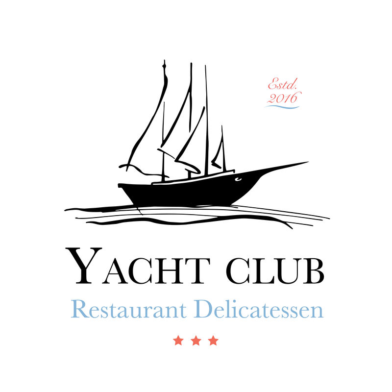 海鲜餐厅和海鲜菜单标识-游艇标志。矢量图解