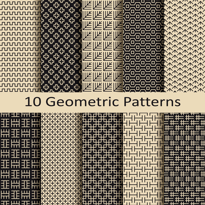 无缝矢量集的十种几何商业棕色图案设计