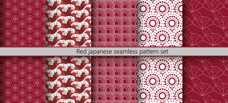 红色日本无缝图案套装