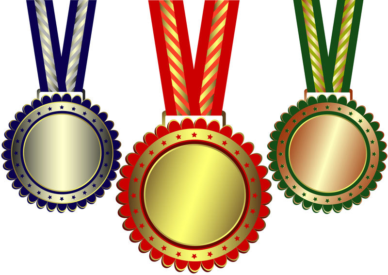 金奖、银奖和铜奖-白底彩带和星星