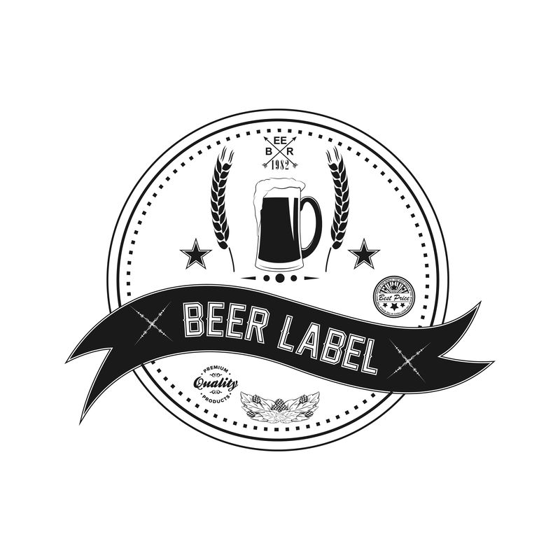 啤酒节庆典-啤酒节复古风格徽章-标签-徽章-白底黑-矢量图-啤酒标签模板