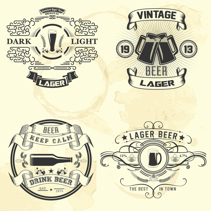 怀旧啤酒标签和图标-矢量设计集