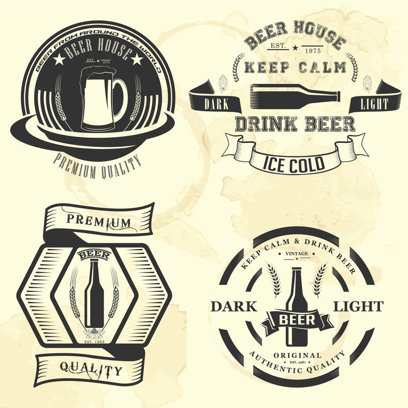 啤酒厂酒吧或产品标签的啤酒矢量图标