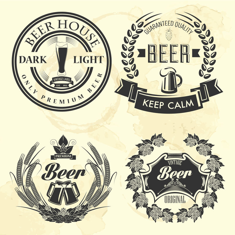 啤酒节啤酒版画徽章-啤酒相关字型-手工制作的广告海报设计元素广告-矢量古董插图