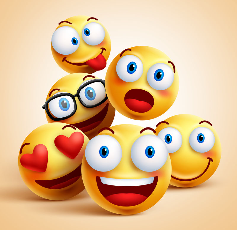 笑脸图标或黄色表情符号-带有情感搞笑的表情-矢量图解