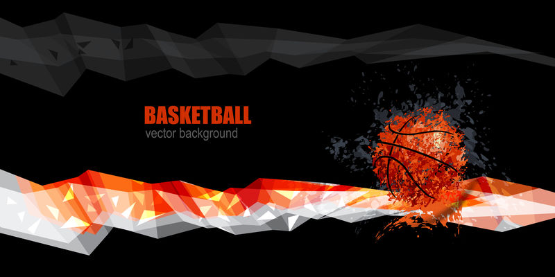 篮球横幅、多边形白、橙色、灰色、垃圾球的设计