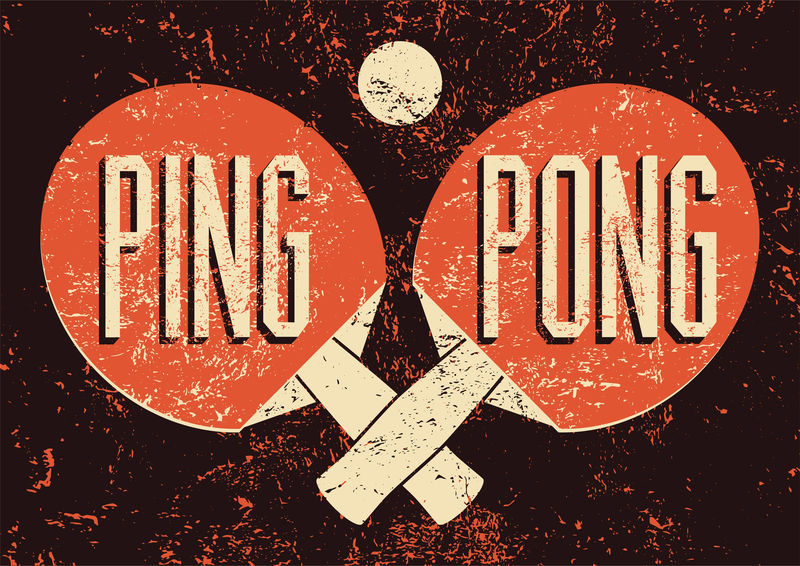 Ping Pong排版老式格伦格风格海报-复古矢量插图
