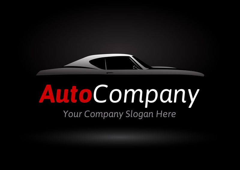 汽车公司标志设计理念-黑色背景-经典美式跑车轮廓-矢量图